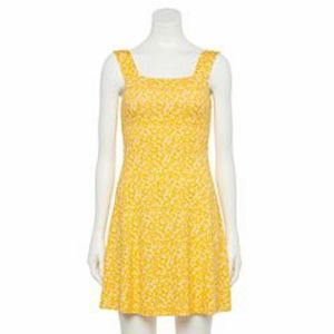 NWT juniors yellow square fit and flare casual dress